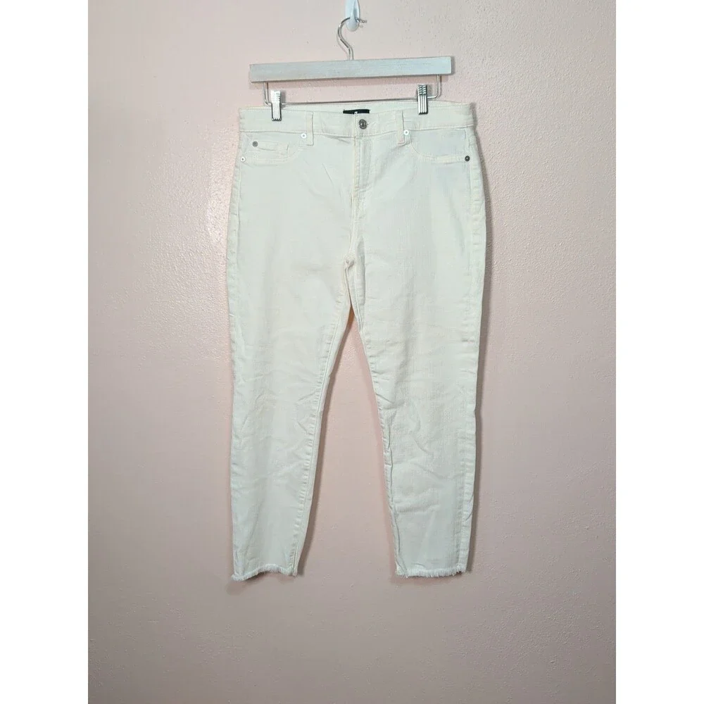 7 For All Mankind Cropped Jeans White Raw Hem Boho Minimalist Size 31 - Picture 2 of 9